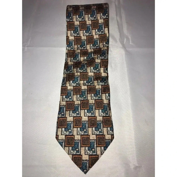 Ermenegildo Zegna Mr Sid Geometric Squares 100% Italian Silk Classic Neck Tie - Picture 1 of 6